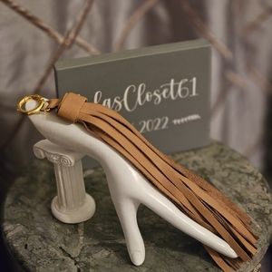 Extra Long Leather Tan Tassel with Gold Clasp